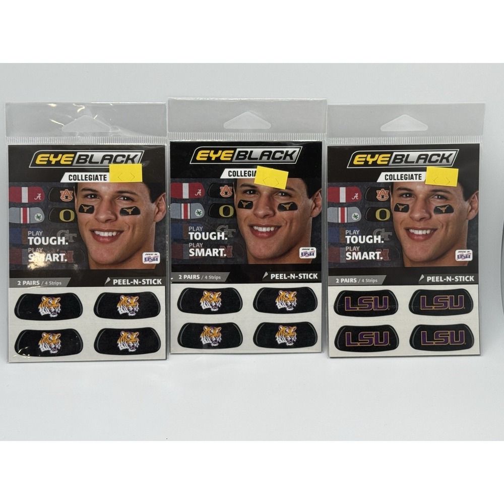 LSU Tigers Lot of 3 Eye Black Collegiate 4 Sticker Pack Louisiana State Football